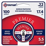 CROSMAN PREMIER GOLD TIP PELLET .22 17.4GR /100 GTP22 Crosman Premier Gold Tip Pellet .22 17.4gr /100 GTP22