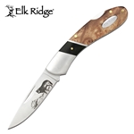 WOLF FOLDING KNIFE (ER-072W) ELK RIDGE FOLDING KNIFE – WOLF
SKU: MC-ER-072W
-3.25″ BLADE, STAINLESS STEEL
-SATIN BLADE WITH LASER WOLF DESIGN
-4″ CLOSED
-2 TONE BURL WOOD HANDLE WITH LOCK BACK