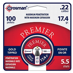 CROSMAN PREMIER GOLD TIP PELLET .22 17.4GR /100 GTP22 Crosman Premier Gold Tip Pellet .22 17.4gr /100 GTP22