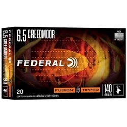 Federal Ammunition (F65CRDTFS1) FUSION TIPPED 6.5 CRMR, 140GR Federal Fusion Tipped, 6.5 Creedmoor, 140gr, Polymer Tipped Bonded, 20rds