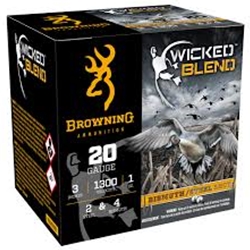 BROWNING (B193432032) WICKED BLEND 20GA X 3", 2 & 4 BROWNONG (B193432032) WICKED BLEND 20GA X 3", 2 STEEL & 4 BISMUTH, 1300fps, 1oz, 25rds