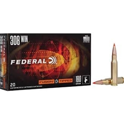 Federal Ammunition (F308TFS3) FUSION 308WIN, 180GR, TIPPED FEDERAL (F308TFS3) FUSION TIPPED 308WIN, 180GR, POLYMER TIPPED BONDED, 20RDS