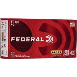 Federal Ammunition CHAMPION BRASS 45 AUTO, 230GR FMJ RN (WM5233) Federal Champion Brass 45 Auto, 230gr, FMJ RN, 50rds