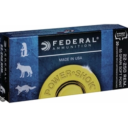 Federal Ammunition POWER-SHOK 22-250 REM, 55GR SP (22250A)