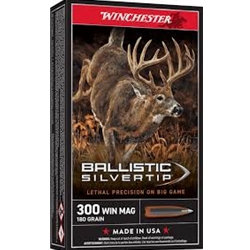 WINCHESTER (SBST300) BALLISTIC SILVERTIP, 300 WIN MAG, 180GR Winchester Ballistic Silvertip, 300 Win
Mag, 180gr, 20rds