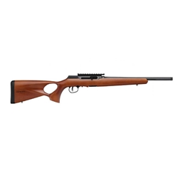 SAVAGE A22 TIMBER THUMBHOLE Savage A22 Timber Thumbhole Rimfire Rifle, 10 round detachable rotary magazine, Wood Thumbhole Stock, Top Picatinny Rail, Threaded Barrel, Blued Finish