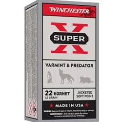 WINCHESTER X22H2 SUPER X VARMINT & PREDATOR 22 HORNET Winchester Super X, Varmint & Predator, 22 Hornet, 46Gr, JHP, 50rds